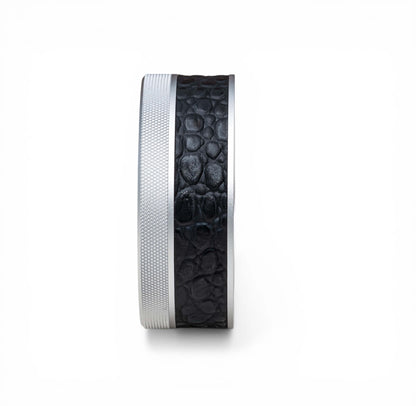 Silver on Embossed Black Leather Croc Ruk Can
