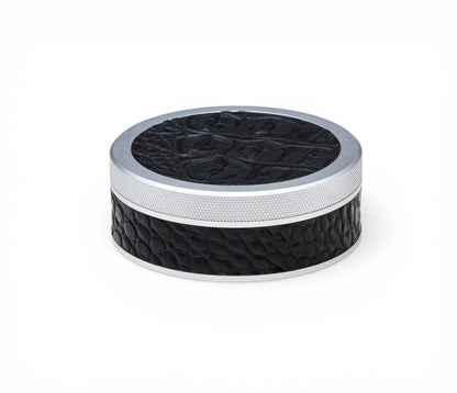 Silver on Embossed Black Leather Croc Ruk Can