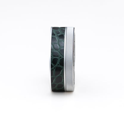 Silver on Green Leather Croc Ruk-Can