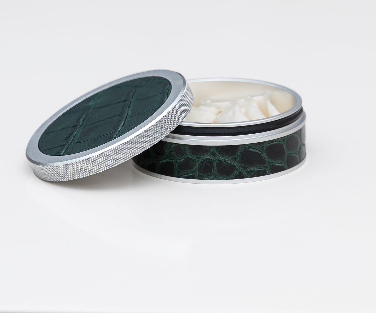 Silver on Green Leather Croc Ruk-Can
