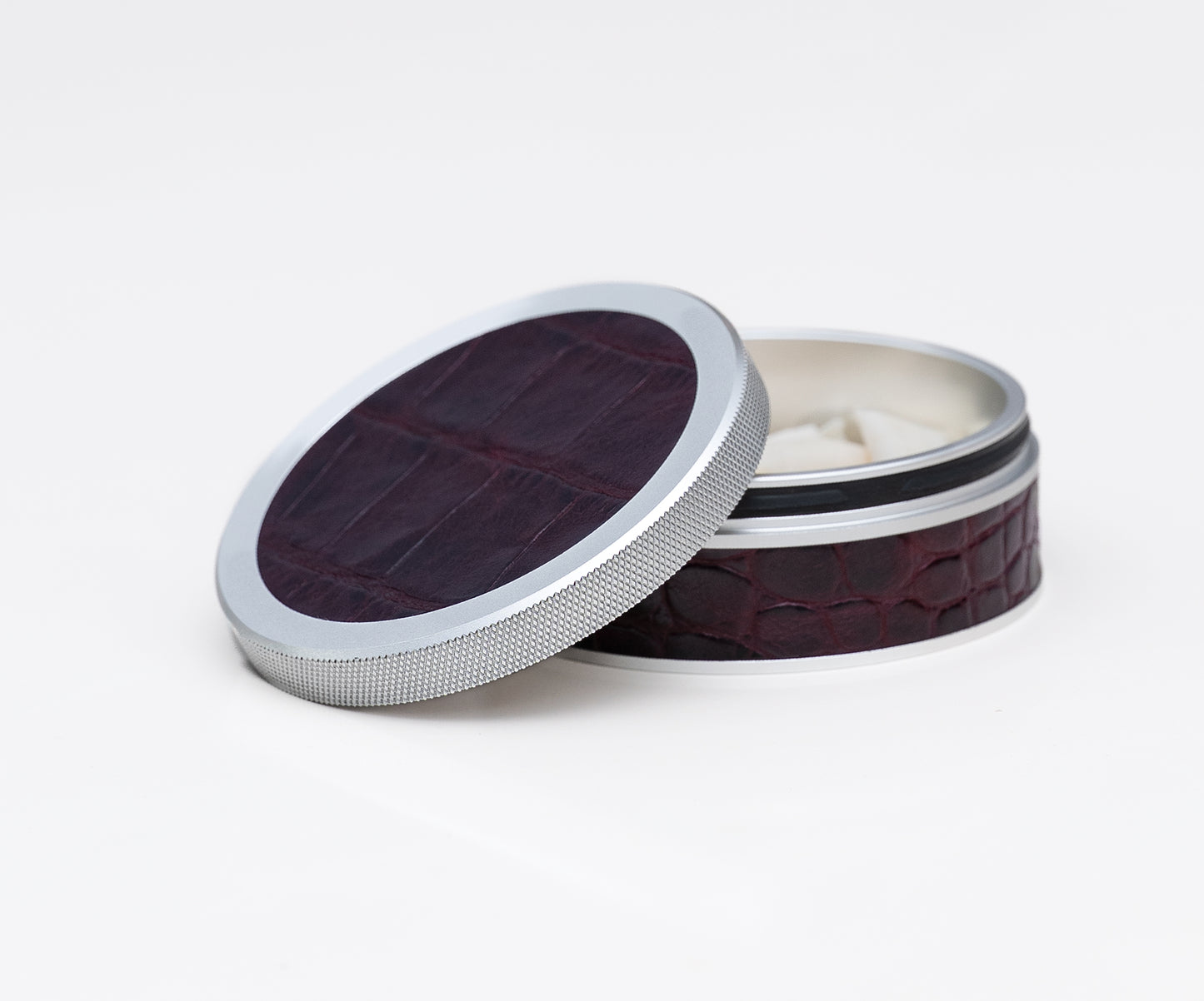 Silver on Maroon Croc Leather Ruk-Can